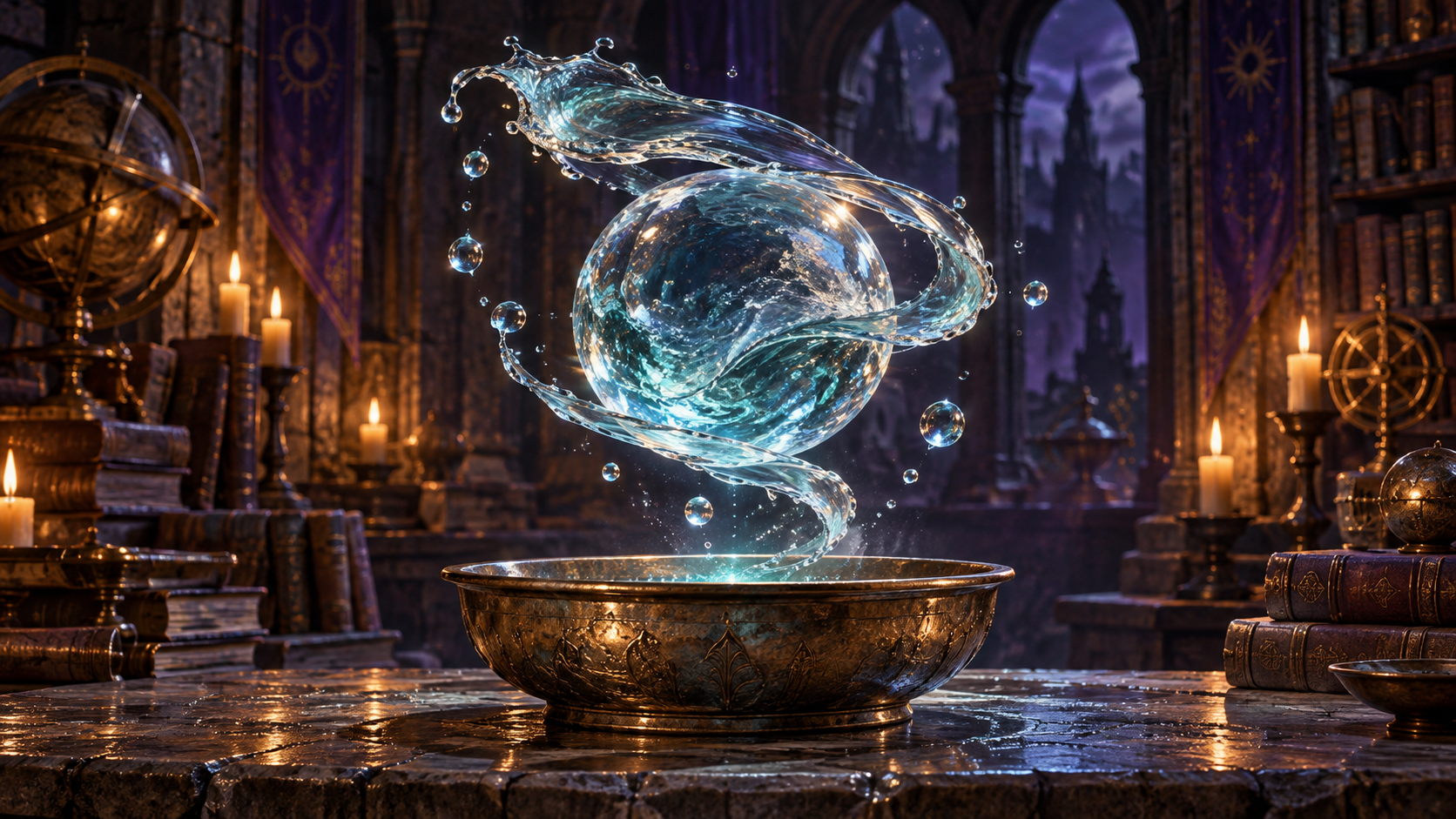 Water rising and swirling under magical control