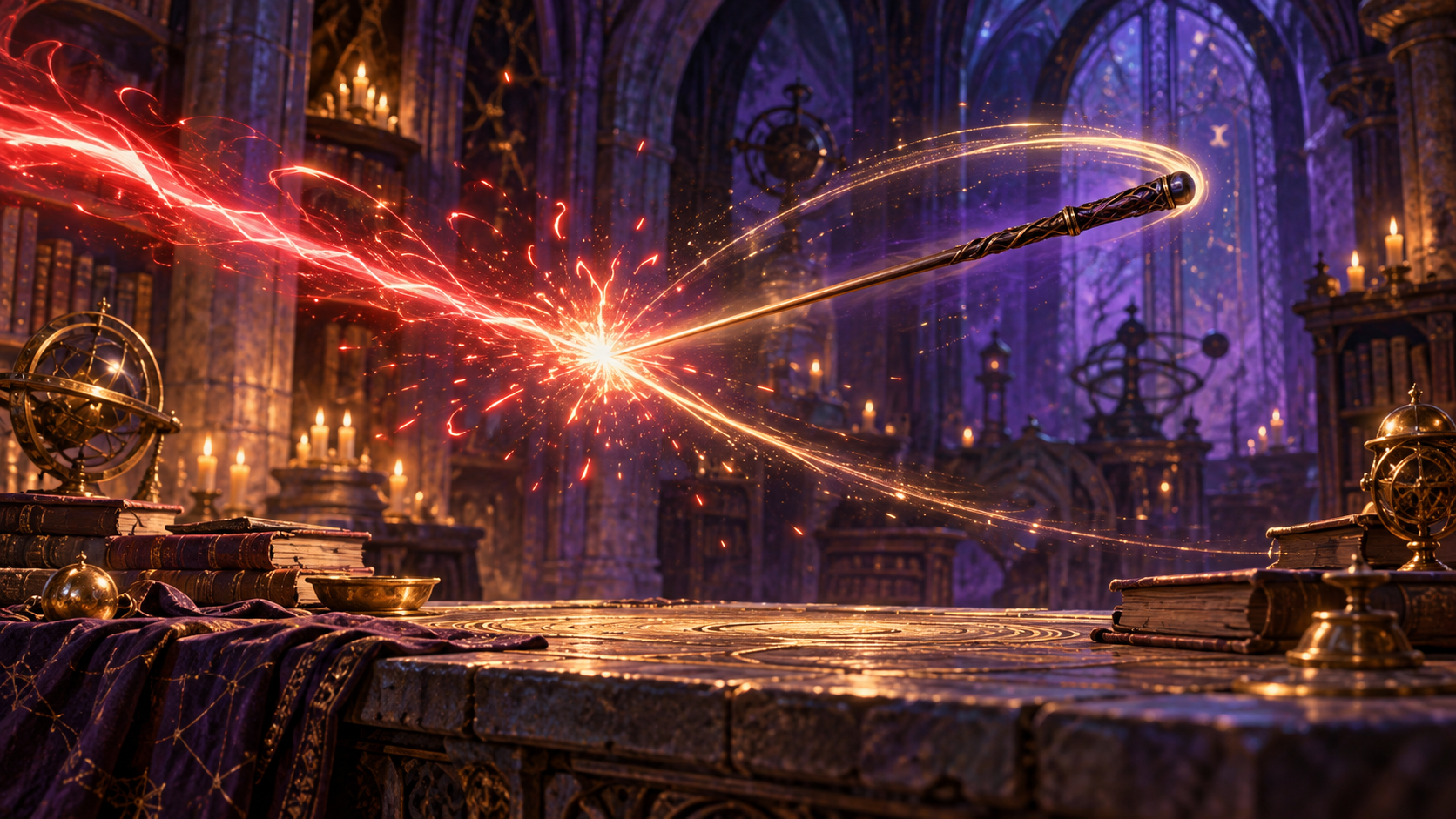 A wand flying away amid a burst of disarming magic