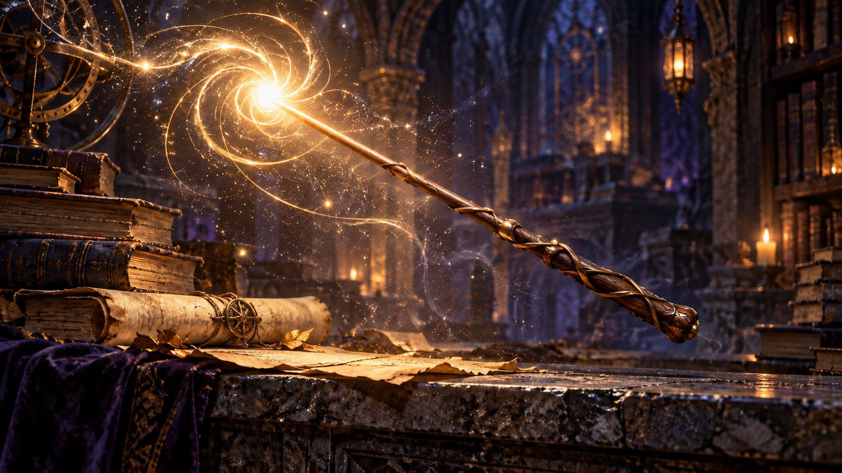Luminous magic illuminating a dark fantasy setting