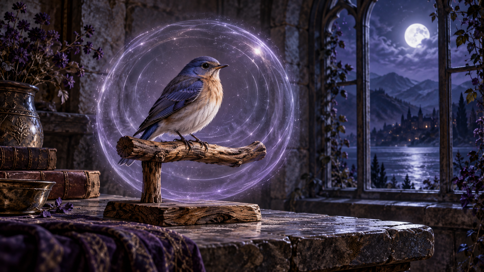 A perched bird surrounded by a still magical silence field