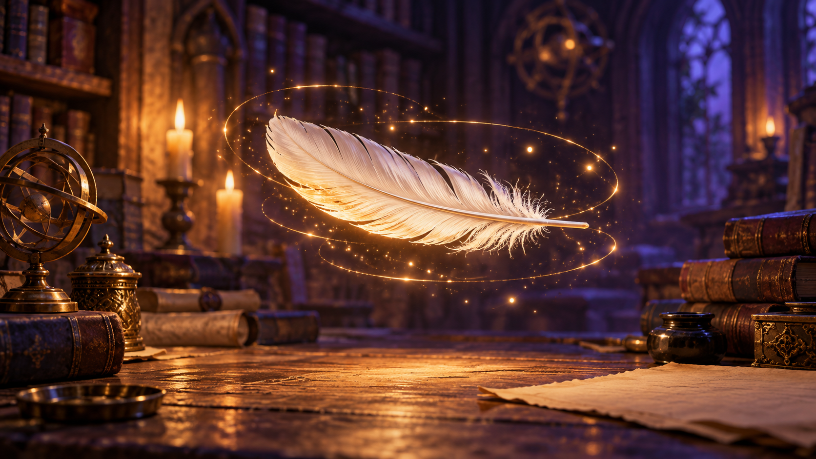 A feather suspended in the air by levitation magic